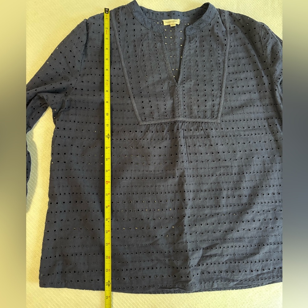 Navy Eyelet Top with Bell Sleeves - Picture 4 of 6